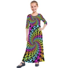 3d Grateful Dead 90 s Neon Dancing Bears Kids  Quarter Sleeve Maxi Dress by Perong