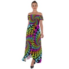 3d Grateful Dead 90 s Neon Dancing Bears Off Shoulder Open Front Chiffon Dress by Perong