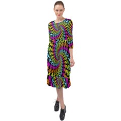 3d Grateful Dead 90 s Neon Dancing Bears Ruffle End Midi Chiffon Dress by Perong