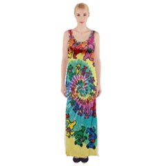 Tie Dye Grateful Dead Bears Thigh Split Maxi Dress by Perong