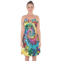 Tie Dye Grateful Dead Bears Ruffle Detail Chiffon Dress by Perong