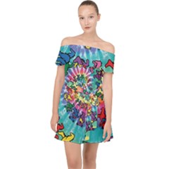 Tie Dye Grateful Dead Bears Off Shoulder Chiffon Dress by Perong