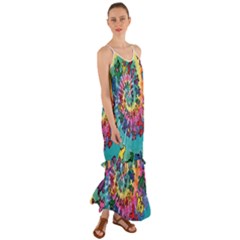 Tie Dye Grateful Dead Bears Cami Maxi Ruffle Chiffon Dress by Perong