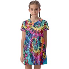 Tie Dye Grateful Dead Bears Kids  Asymmetric Collar Dress by Perong