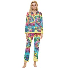 Tie Dye Grateful Dead Bears Womens  Long Sleeve Velvet Pocket Pajamas Set by Perong