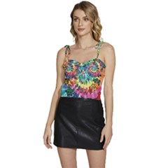 Tie Dye Grateful Dead Bears Flowy Camisole Tie Up Top by Perong