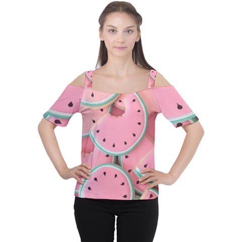 Aesthetic Cute Kawaii Watermelon Cutout Shoulder T-shirt by Perong