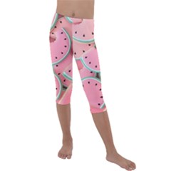 Aesthetic Cute Kawaii Watermelon Kids  Lightweight Velour Capri Leggings  by Perong