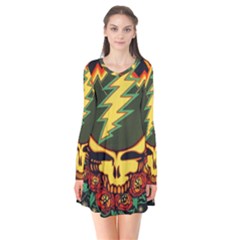 Grateful Dead Scarlet Fire Long Sleeve V-neck Flare Dress by Perong