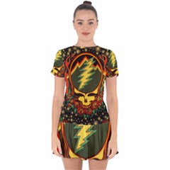 Grateful Dead Scarlet Fire Drop Hem Mini Chiffon Dress by Perong