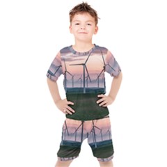 Wind Giants At Twilight Kids  T-shirt And Shorts Set by Tellerarts