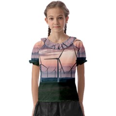 Wind Giants At Twilight Kids  Frill Chiffon Blouse by Tellerarts