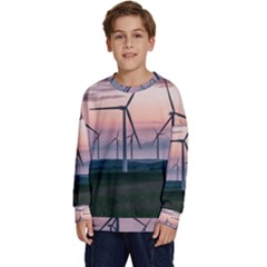 Wind Giants At Twilight Kids  Crewneck Sweatshirt by Tellerarts