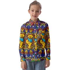 Dead Dancing Bears Grateful Dead Pattern Kids  Long Sleeve Shirt by Grandong