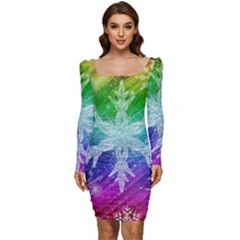 Christmas-snowflake-background Women Long Sleeve Ruched Stretch Jersey Dress by Grandong