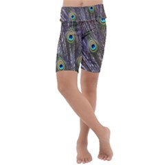 Peacock Bird Feathers Plumage Peacock Kids  Lightweight Velour Cropped Yoga Leggings