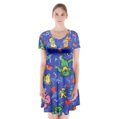 Grateful Dead Bears Short Sleeve V-neck Flare Dress by Perong