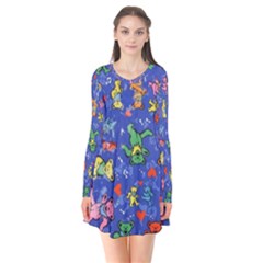 Grateful Dead Bears Long Sleeve V-neck Flare Dress by Perong