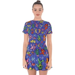 Grateful Dead Bears Drop Hem Mini Chiffon Dress by Perong