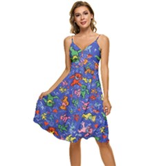 Grateful Dead Bears Sleeveless Tie Front Chiffon Dress by Perong