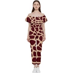 Animal Print Girraf Patterns Bardot Ruffle Jumpsuit by Ket1n9