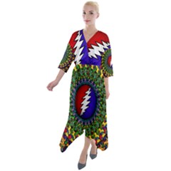 Grateful Dead Bear Pattern Quarter Sleeve Wrap Front Maxi Dress by Maspions