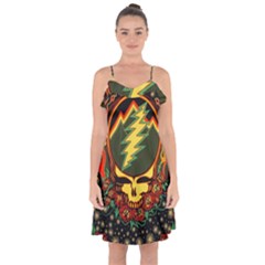 Grateful Dead Steal Your Face Deadhead Hippie Logo Music Ruffle Detail Chiffon Dress by Perong