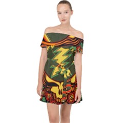 Grateful Dead Steal Your Face Deadhead Hippie Logo Music Off Shoulder Chiffon Dress by Perong