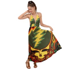 Grateful Dead Steal Your Face Deadhead Hippie Logo Music Backless Maxi Beach Dress by Perong