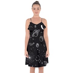 Black Space Drawing Art Planet Drawing Stars Black Space Galaxy Outer Space Ruffle Detail Chiffon Dress by Perong