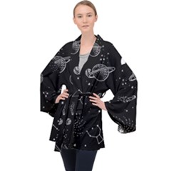 Black Space Drawing Art Planet Drawing Stars Black Space Galaxy Outer Space Long Sleeve Velvet Kimono  by Perong