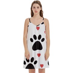 Dog Paw Vector Seamless Pattern With Hearts Mini Camis Dress With Pockets by Perong