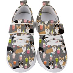 Corgi Boba Tea Bubble Tea Kawaii Food Welsh Corgis Dog Kids  Velcro Strap Shoes by Perong