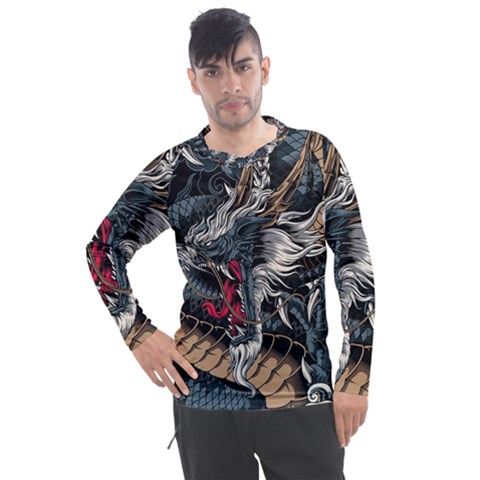 Dragon Snake Legend Japanese Mythology Men s Pique Long Sleeve T-shirt by Perong