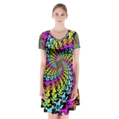 3d Grateful Dead 90 s Neon Dancing Bears Short Sleeve V-neck Flare Dress by Perong