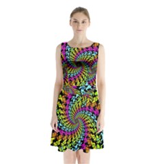 3d Grateful Dead 90 s Neon Dancing Bears Sleeveless Waist Tie Chiffon Dress by Perong