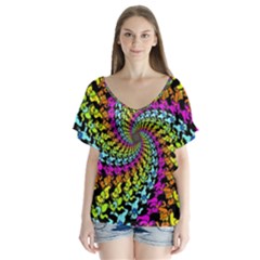 3d Grateful Dead 90 s Neon Dancing Bears V-neck Flutter Sleeve Top by Perong