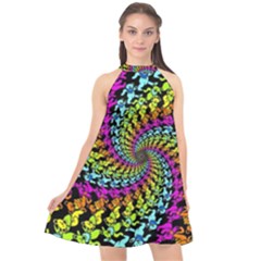 3d Grateful Dead 90 s Neon Dancing Bears Halter Neckline Chiffon Dress  by Perong