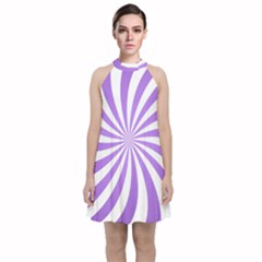 Spiral Vortex Rays Lavender Swirl Purple Velvet Halter Neckline Dress  by Salmanaz77