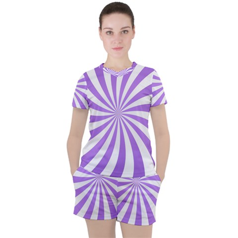 Spiral Vortex Rays Lavender Swirl Purple Women s T-shirt And Shorts Set by Salmanaz77