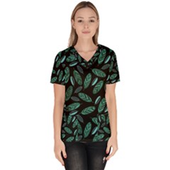 Leaves Pattern Abstract Blade Women s V-neck Scrub Top by Salmanaz77