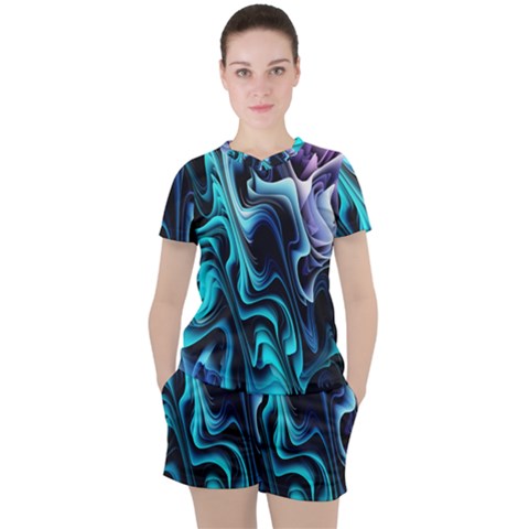 Nature Water Wave Architecture Women s T-shirt And Shorts Set by Salmanaz77