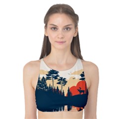 Summer Lake Forest Sunset Deer Water Tank Bikini Top by Grandong