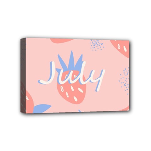 July Summer Strawberry Pink Berry Mini Canvas 6  X 4  (stretched) by Grandong