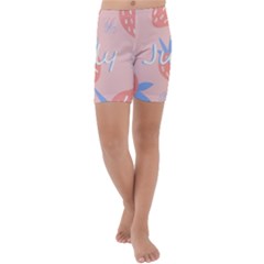 July Summer Strawberry Pink Berry Kids  Lightweight Velour Capri Yoga Leggings by Grandong
