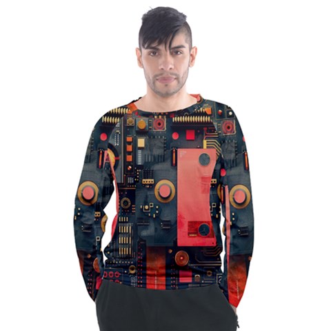 Tech Technology Pattern Men s Long Sleeve Raglan T-shirt by Salmanaz77