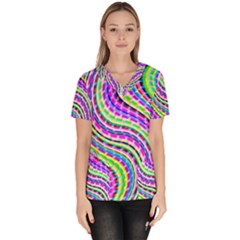 Neon Trippy Swirls Twirls Design Women s V-neck Scrub Top by Salmanaz77