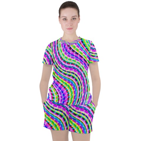 Neon Trippy Swirls Twirls Design Women s T-shirt And Shorts Set by Salmanaz77