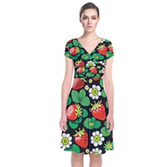 Strawberries Pattern Short Sleeve Front Wrap Dress by Salmanaz77