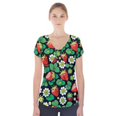 Strawberries Pattern Short Sleeve Front Detail Top by Salmanaz77